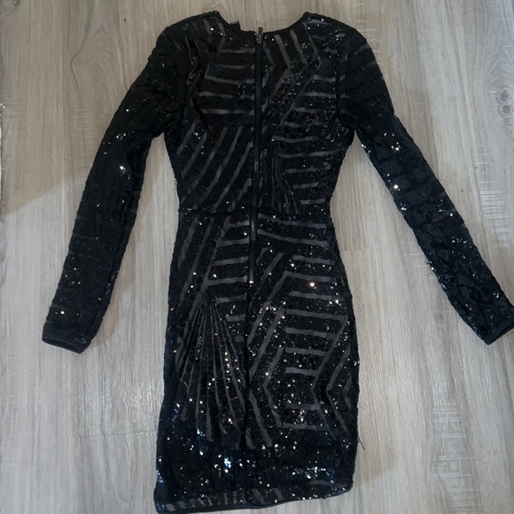 sequin, black windsor pencil dress, zip up back, v neck - Picture 3 of 4